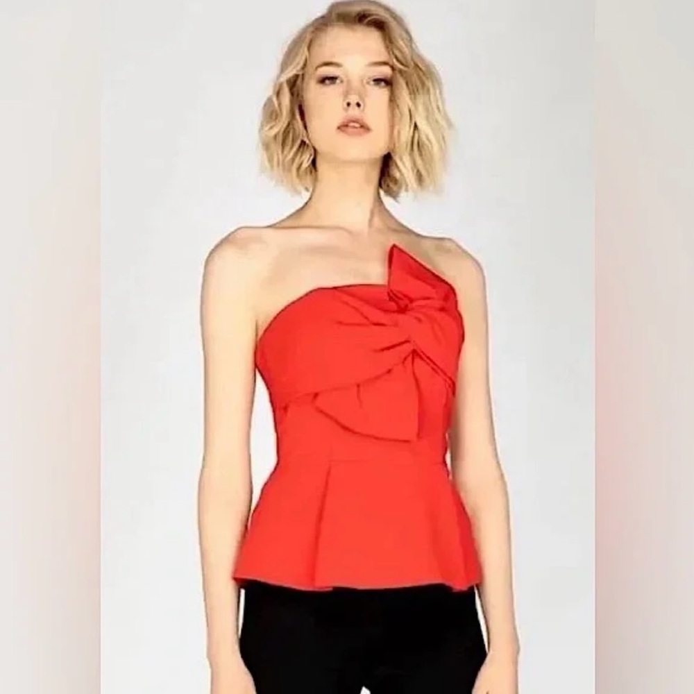 Adelyn Rae Red Rozina Woven Strapless Bow Top